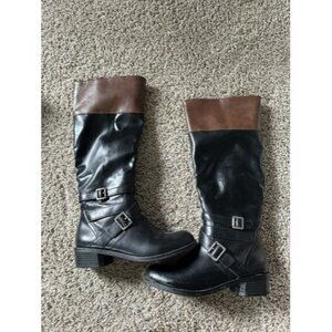 Arizon Jeans Dakota Two Tone Black Cognac Riding Boots Size 5M Zipper Casual